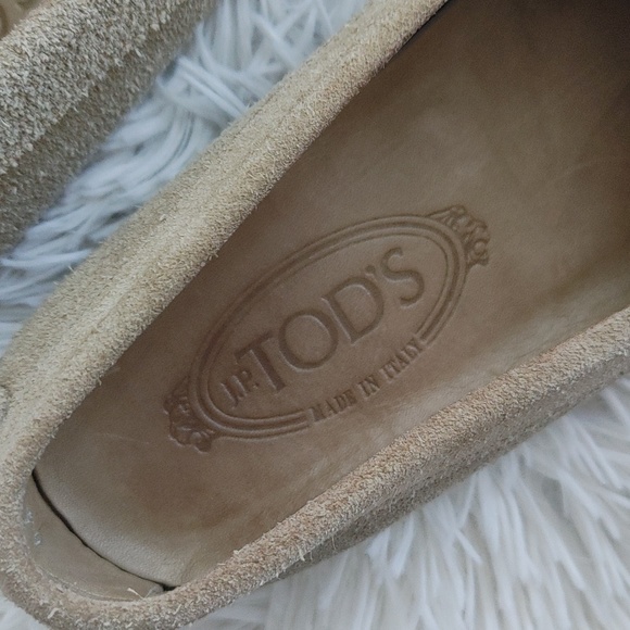 TOD'S Suede soft taupe beige mens loafers slip on 6.5 - Picture 11 of 16